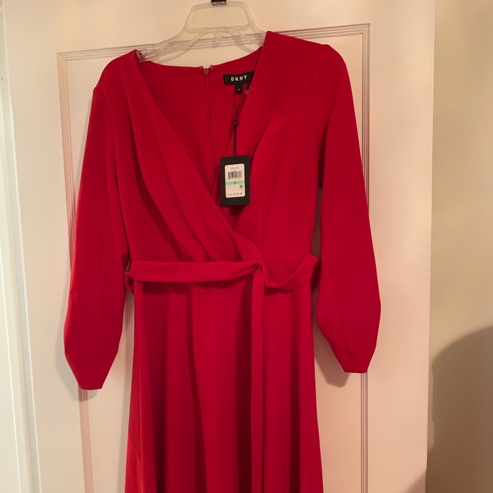 DKNY NEW DRESS Ruched Covered Button Sleeve